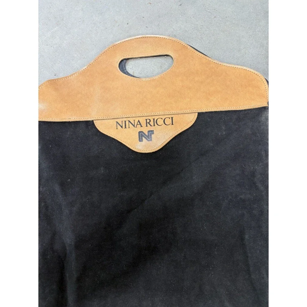 Vintage Nina Ricci Promotional Faux Suede Tote Cosmetic Gift Bag Black Tan